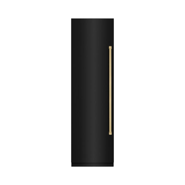 ZLINE Autograph Edition 24 in. 12.4 cu. ft. Column Freezer in Black Stainless Steel with Graphite Gray Interior and Champagne Bronze Accents (RCFVZ-BS-24-CB)
