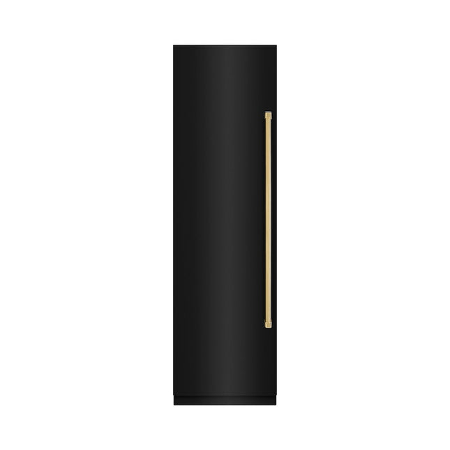 ZLINE Autograph Edition 24 in. 12.4 cu. ft. Column Freezer in Black Stainless Steel with Graphite Gray Interior and Polished Gold Accents (RCFVZ-BS-24-G)