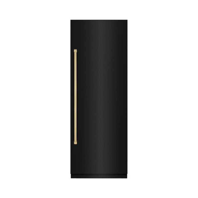 ZLINE Autograph Edition 30 in. 16.7 cu. ft. Column Refrigerator in Black Stainless Steel with Graphite Gray Interior and Champagne Bronze Accents (RCRVZ-BS-30-CB)