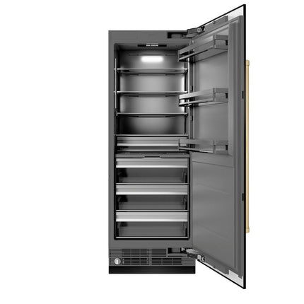 ZLINE Autograph Edition 30 in. 16.7 cu. ft. Column Refrigerator in Black Stainless Steel with Graphite Gray Interior and Champagne Bronze Accents (RCRVZ-BS-30-CB)