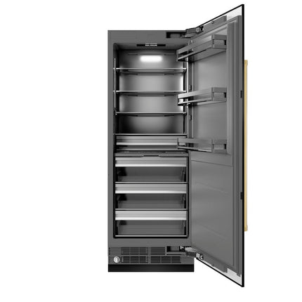 ZLINE Autograph Edition 30 in. 16.7 cu. ft. Column Refrigerator in Black Stainless Steel with Graphite Gray Interior and Polished Gold Accents (RCRVZ-BS-30-G)