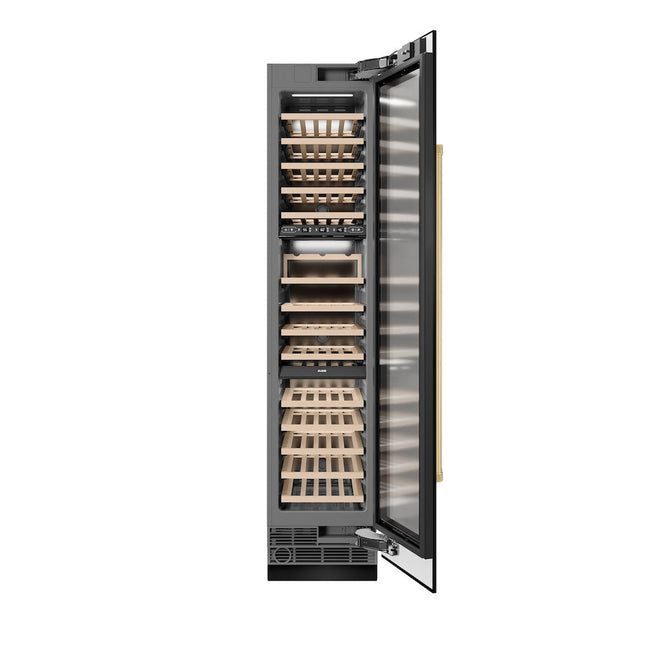 ZLINE Autograph Edition 18 in. 9.0 cu. ft. Triple Zone 68 Bottle Right Hinge Column Wine Cooler in Black Stainless Steel with Polished Gold Accents (RCWVRZ-BS-18-G)