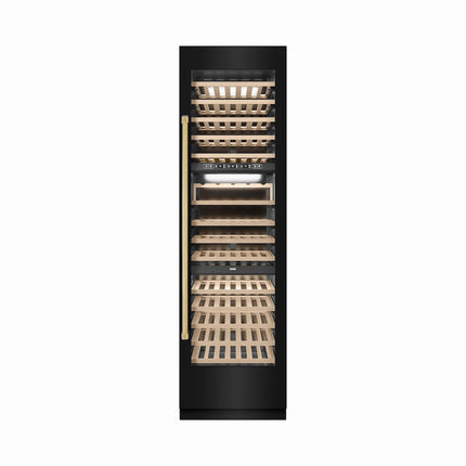 ZLINE Autograph Edition 24 in. 12.4 cu. ft. Triple Zone 100 Bottle Column Wine Cooler in Black Stainless Steel and Polished Gold Accents (RCWVZ-BS-24-G)