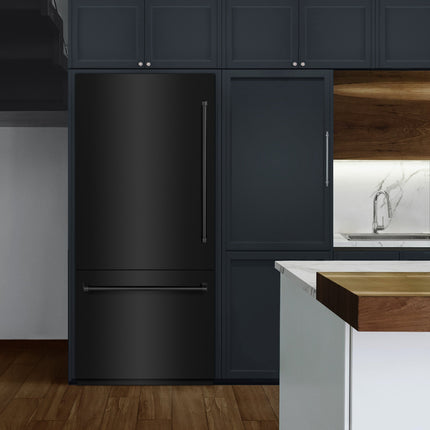 ZLINE 36 in. 19.8 cu. ft. Built-In Bottom Freezer Refrigerator with Water Dispenser and Ice Maker in Black Stainless Steel with Graphite Gray Interior (GRBIT-BS-36)