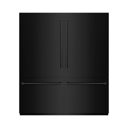 ZLINE 72 in. 39.6 cu. ft. French Door Built-In Bottom Freezer Refrigerator with Water Dispensers and Ice Makers in Black Stainless Steel with Graphite Gray Interior (GRBIT-BS-72)