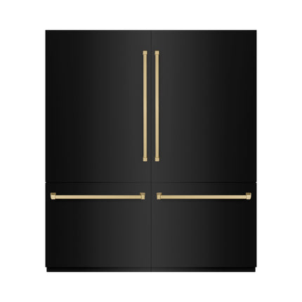 ZLINE Autograph Edition 72 in. 39.6 cu. ft. French Door Built-In Bottom Freezer Refrigerator with Water Dispensers and Ice Makers in Black Stainless Steel with Graphite Gray Interior and Champagne Bronze Accents (GRBITZ-BS-72-CB)