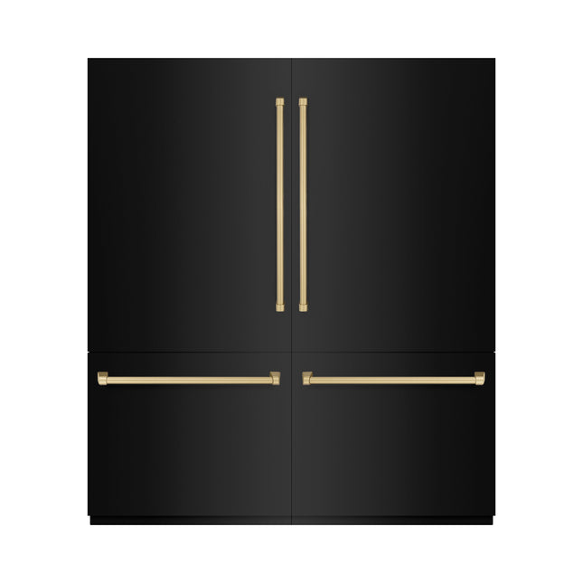 ZLINE Autograph Edition 72 in. 39.6 cu. ft. French Door Built-In Bottom Freezer Refrigerator with Water Dispensers and Ice Makers in Black Stainless Steel with Graphite Gray Interior and Champagne Bronze Accents (GRBITZ-BS-72-CB)