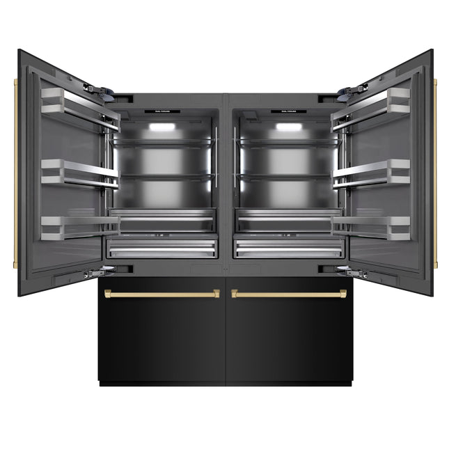 ZLINE Autograph Edition 72 in. 39.6 cu. ft. French Door Built-In Bottom Freezer Refrigerator with Water Dispensers and Ice Makers in Black Stainless Steel with Graphite Gray Interior and Champagne Bronze Accents (GRBITZ-BS-72-CB)
