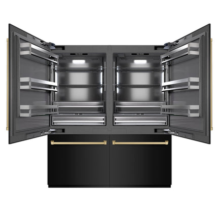 ZLINE Autograph Edition 72 in. 39.6 cu. ft. French Door Built-In Bottom Freezer Refrigerator with Water Dispensers and Ice Makers in Black Stainless Steel with Graphite Gray Interior and Champagne Bronze Accents (GRBITZ-BS-72-CB)