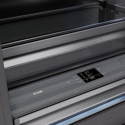 ZLINE Autograph Edition 72 in. 39.6 cu. ft. French Door Built-In Bottom Freezer Refrigerator with Water Dispensers and Ice Makers in Black Stainless Steel with Graphite Gray Interior and Polished Gold Helix Handles (GRBITZ-BS-72-KG)