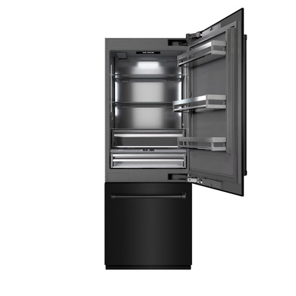 ZLINE 30 in. 16.1 cu. ft. Built-In Bottom Freezer Refrigerator with Water Dispenser and Ice Maker in Black Stainless Steel with Graphite Gray Interior (GRBIV-BS-30)