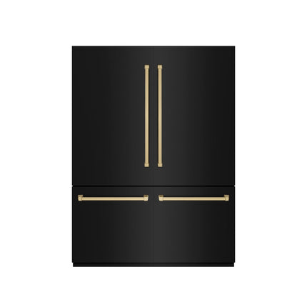 ZLINE Autograph Edition 60 in. 32.2 cu. ft. French Door Built-In Bottom Freezer Refrigerator with Water Dispenser and Ice Maker in Black Stainless Steel with Graphite Gray Interior and Champagne Bronze Accents (GRBIVZ-BS-60-CB)
