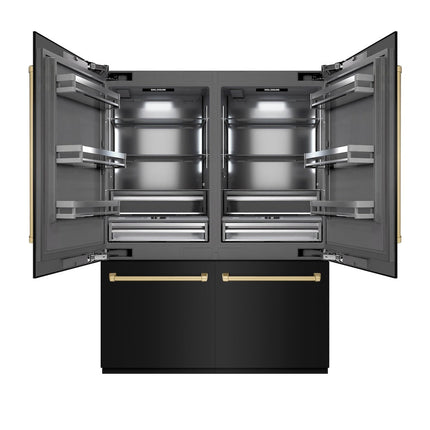 ZLINE Autograph Edition 60 in. 32.2 cu. ft. French Door Built-In Bottom Freezer Refrigerator with Water Dispenser and Ice Maker in Black Stainless Steel with Graphite Gray Interior and Champagne Bronze Accents (GRBIVZ-BS-60-CB)