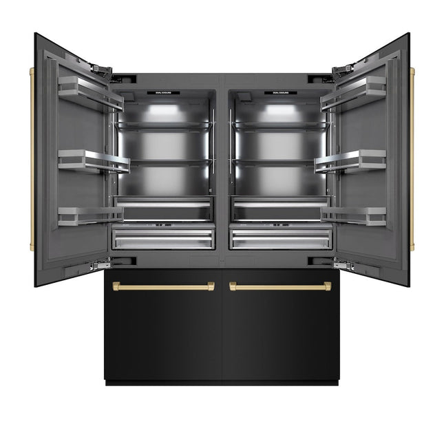 ZLINE Autograph Edition 60 in. 32.2 cu. ft. French Door Built-In Bottom Freezer Refrigerator with Water Dispenser and Ice Maker in Black Stainless Steel with Graphite Gray Interior and Champagne Bronze Accents (GRBIVZ-BS-60-CB)