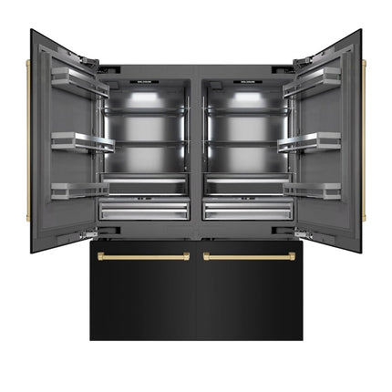 ZLINE Autograph Edition 60 in. 32.2 cu. ft. French Door Built-In Bottom Freezer Refrigerator with Water Dispenser and Ice Maker in Black Stainless Steel with Graphite Gray Interior and Champagne Bronze Accents (GRBIVZ-BS-60-CB)