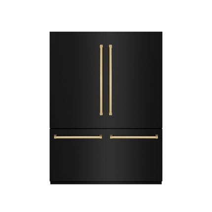 ZLINE Autograph Edition 60 in. 32.2 cu. ft. French Door Built-In Bottom Freezer Refrigerator with Water Dispenser and Ice Maker in Black Stainless Steel with Graphite Gray Interior and Polished Gold Accents (GRBIVZ-BS-60-G)