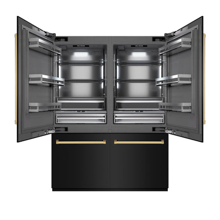 ZLINE Autograph Edition 60 in. 32.2 cu. ft. French Door Built-In Bottom Freezer Refrigerator with Water Dispenser and Ice Maker in Black Stainless Steel with Graphite Gray Interior and Polished Gold Accents (GRBIVZ-BS-60-G)