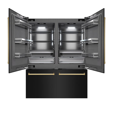 ZLINE Autograph Edition 60 in. 32.2 cu. ft. French Door Built-In Bottom Freezer Refrigerator with Water Dispenser and Ice Maker in Black Stainless Steel with Graphite Gray Interior and Polished Gold Accents (GRBIVZ-BS-60-G)