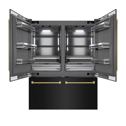 ZLINE Autograph Edition 60 in. 32.2 cu. ft. French Door Built-In Bottom Freezer Refrigerator with Water Dispenser and Ice Maker in Black Stainless Steel with Graphite Gray Interior and Champagne Bronze Helix Handles (GRBIVZ-BS60KCB)