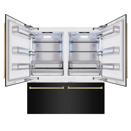 ZLINE Autograph Edition 72 in. 39.6 cu. ft. French Door Built-In Bottom Freezer Refrigerator with Water Dispensers and Ice Makers in Black Stainless Steel and Champagne Bronze Accents (RBITZ-BS-72-CB)