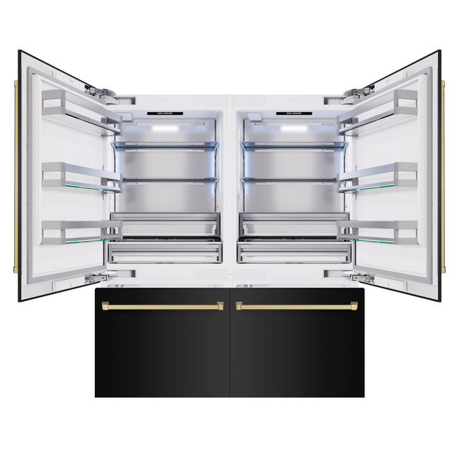 ZLINE Autograph Edition 72 in. 39.6 cu. ft. French Door Built-In Bottom Freezer Refrigerator with Water Dispensers and Ice Makers in Black Stainless Steel and Champagne Bronze Accents (RBITZ-BS-72-CB)