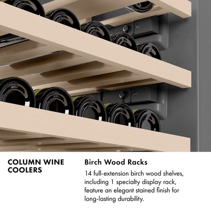 ZLINE Autograph Edition 18 in. 9.0 cu. ft. Triple Zone 68 Bottle Left Hinge Column Wine Cooler in Satin Stainless Steel with Polished Gold Accents (RCWVLZ-SN-18-G)