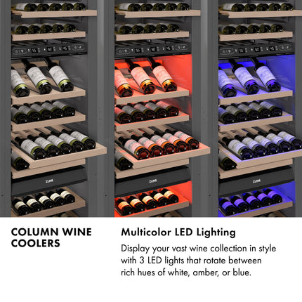 ZLINE Autograph Edition 24 in. 12.4 cu. ft. Triple Zone 100 Bottle Column Wine Cooler in Satin Stainless Steel and Champagne Bronze Accents (RCWVZ-SN-24-CB)