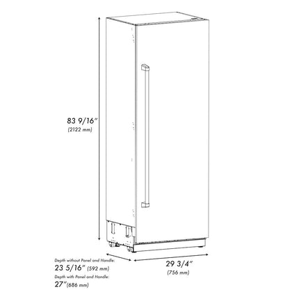 ZLINE Autograph Edition 30 in. 16.7 cu. ft. Column Refrigerator in Satin Stainless Steel with Graphite Gray Interior and Champagne Bronze Accents (RCRVZ-SN-30-CB)