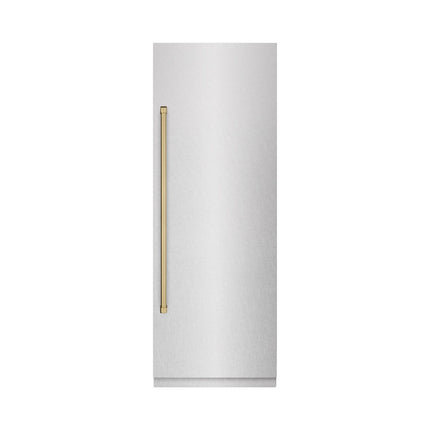 ZLINE Autograph Edition 30 in. 16.7 cu. ft. Column Refrigerator in Satin Stainless Steel with Graphite Gray Interior and Champagne Bronze Accents (RCRVZ-SN-30-CB)