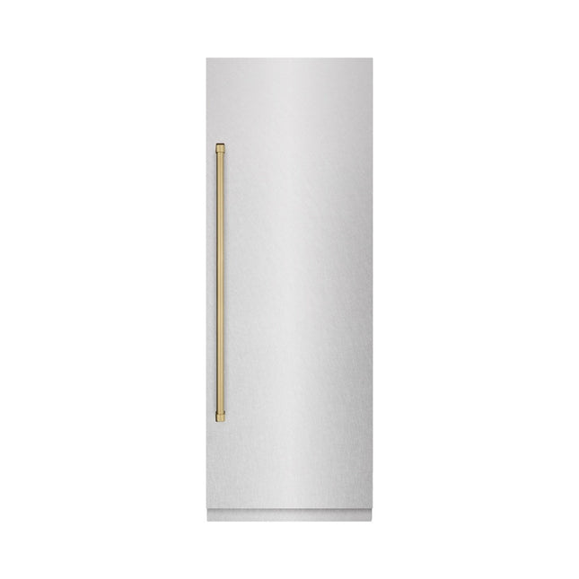 ZLINE Autograph Edition 30 in. 16.7 cu. ft. Column Refrigerator in Satin Stainless Steel with Graphite Gray Interior and Champagne Bronze Accents (RCRVZ-SN-30-CB)
