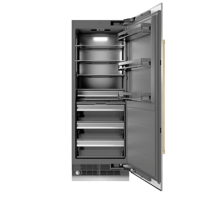 ZLINE Autograph Edition 30 in. 16.7 cu. ft. Column Refrigerator in Satin Stainless Steel with Graphite Gray Interior and Champagne Bronze Accents (RCRVZ-SN-30-CB)