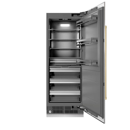 ZLINE Autograph Edition 30 in. 16.7 cu. ft. Column Refrigerator in Satin Stainless Steel with Graphite Gray Interior and Champagne Bronze Accents (RCRVZ-SN-30-CB)