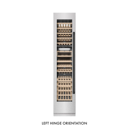 ZLINE Autograph Edition 18 in. 9.0 cu. ft. Triple Zone 68 Bottle Left Hinge Column Wine Cooler in Satin Stainless Steel with Matte Black Accents (RCWVLZ-SN-18-MB)