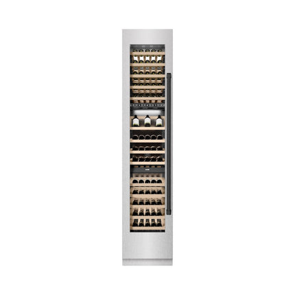 ZLINE Autograph Edition 18 in. 9.0 cu. ft. Triple Zone 68 Bottle Left Hinge Column Wine Cooler in Satin Stainless Steel with Matte Black Accents (RCWVLZ-SN-18-MB)