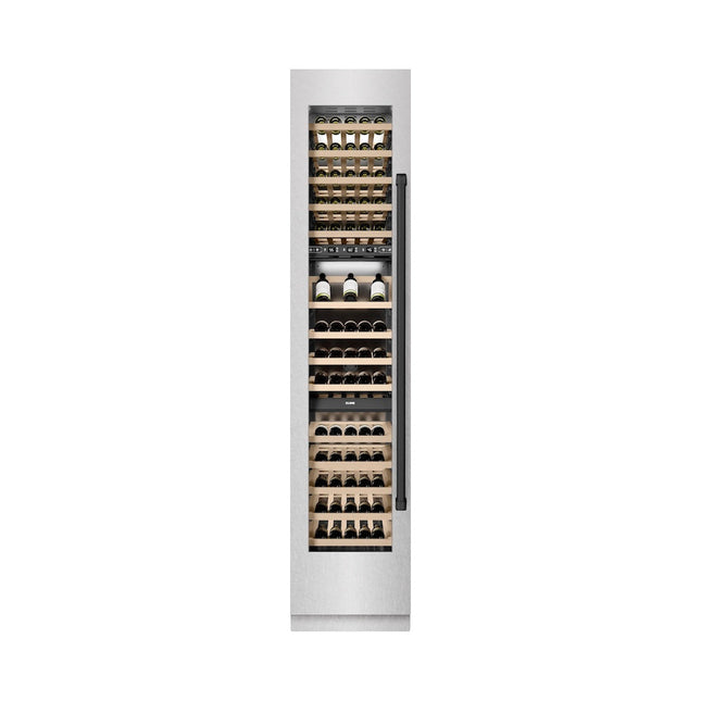 ZLINE Autograph Edition 18 in. 9.0 cu. ft. Triple Zone 68 Bottle Left Hinge Column Wine Cooler in Satin Stainless Steel with Matte Black Accents (RCWVLZ-SN-18-MB)