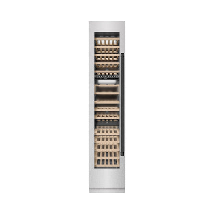 ZLINE Autograph Edition 18 in. 9.0 cu. ft. Triple Zone 68 Bottle Left Hinge Column Wine Cooler in Satin Stainless Steel with Matte Black Accents (RCWVLZ-SN-18-MB)