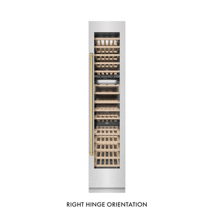 ZLINE Autograph Edition 18 in. 9.0 cu. ft. Triple Zone 68 Bottle Right Hinge Column Wine Cooler in Satin Stainless Steel with Polished Gold Accents (RCWVRZ-SN-18-G)