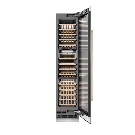 ZLINE Autograph Edition 18 in. 9.0 cu. ft. Triple Zone 68 Bottle Right Hinge Column Wine Cooler in Satin Stainless Steel with Polished Gold Accents (RCWVRZ-SN-18-G)