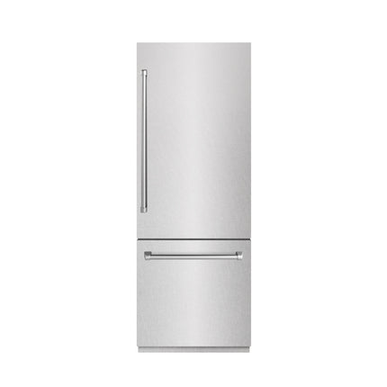 ZLINE 30 in. 16.1 cu. ft. Built-In Bottom Freezer Refrigerator with Water Dispenser and Ice Maker in Satin Stainless Steel with Graphite Gray Interior (GRBIV-SN-30)