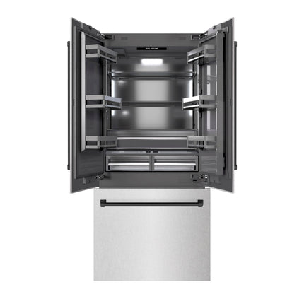 ZLINE Autograph Edition 36 in. 19.6 cu. ft. French Door Built-In Bottom Freezer Refrigerator with Water Dispenser and Ice Maker in Satin Stainless Steel with Graphite Gray Interior and Matte Black Accents (GRBIVZ-SN-36-MB)