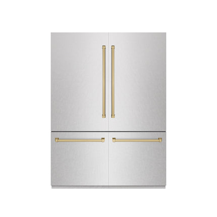 ZLINE Autograph Edition 60 in. 32.2 cu. ft. French Door Built-In Bottom Freezer Refrigerator with Water Dispenser and Ice Maker in Satin Stainless Steel with Graphite Gray Interior and Champagne Bronze Accents (GRBIVZ-SN-60-CB)