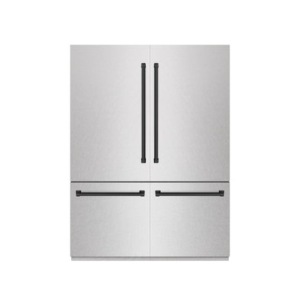 ZLINE Autograph Edition 60 in. 32.2 cu. ft. French Door Built-In Bottom Freezer Refrigerator with Water Dispenser and Ice Maker in Satin Stainless Steel with Graphite Gray Interior and Matte Black Accents (GRBIVZ-SN-60-MB)