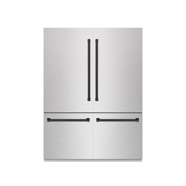 ZLINE Autograph Edition 60 in. 32.2 cu. ft. French Door Built-In Bottom Freezer Refrigerator with Water Dispenser and Ice Maker in Satin Stainless Steel with Graphite Gray Interior and Matte Black Accents (GRBIVZ-SN-60-MB)