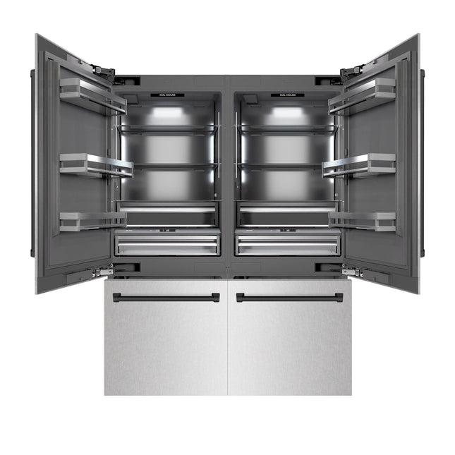 ZLINE Autograph Edition 60 in. 32.2 cu. ft. French Door Built-In Bottom Freezer Refrigerator with Water Dispenser and Ice Maker in Satin Stainless Steel with Graphite Gray Interior and Matte Black Accents (GRBIVZ-SN-60-MB)