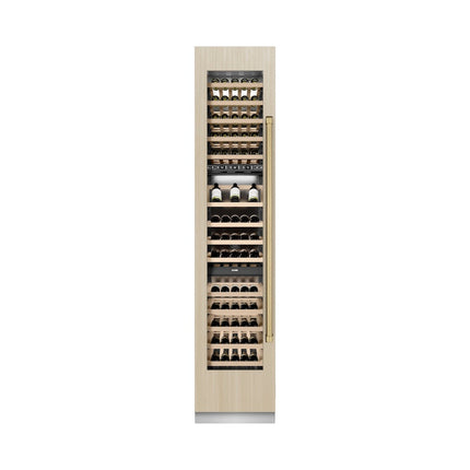 ZLINE Autograph Edition 18 in. 9.0 cu. ft. Triple Zone 68 Bottle Panel Ready Left Hinge Column Wine Cooler with Champagne Bronze Accents (RBCWVLZ-18-CB)