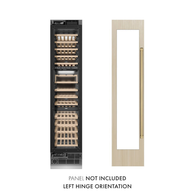 ZLINE Autograph Edition 18 in. 9.0 cu. ft. Triple Zone 68 Bottle Panel Ready Left Hinge Column Wine Cooler with Champagne Bronze Accents (RBCWVLZ-18-CB)