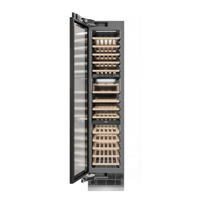 ZLINE Autograph Edition 18 in. 9.0 cu. ft. Triple Zone 68 Bottle Panel Ready Left Hinge Column Wine Cooler with Polished Gold Accents (RBCWVLZ-18-G)