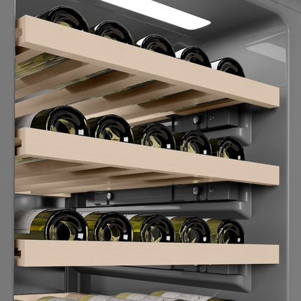 ZLINE Autograph Edition 18 in. 9.0 cu. ft. Triple Zone 68 Bottle Panel Ready Right Hinge Column Wine Cooler with Champagne Bronze Accents (RBCWVRZ-18-CB)