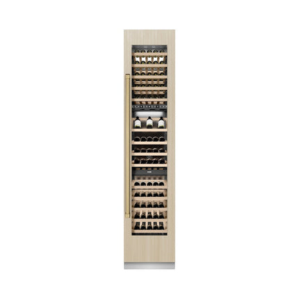 ZLINE Autograph Edition 18 in. 9.0 cu. ft. Triple Zone 68 Bottle Panel Ready Right Hinge Column Wine Cooler with Champagne Bronze Accents (RBCWVRZ-18-CB)