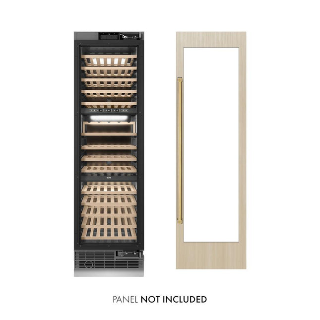 ZLINE Autograph Edition 24 in. 12.4 cu. ft. Triple Zone 100 Bottle Panel Ready Column Wine Cooler with Polished Gold Accents (RBCWVZ-24-G)